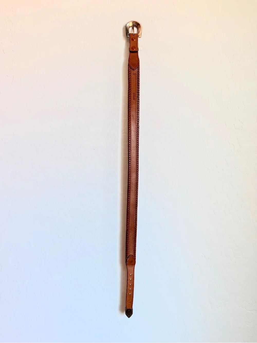 Handcrafted Brown Leather Belt with Multicolor Beaded Accent